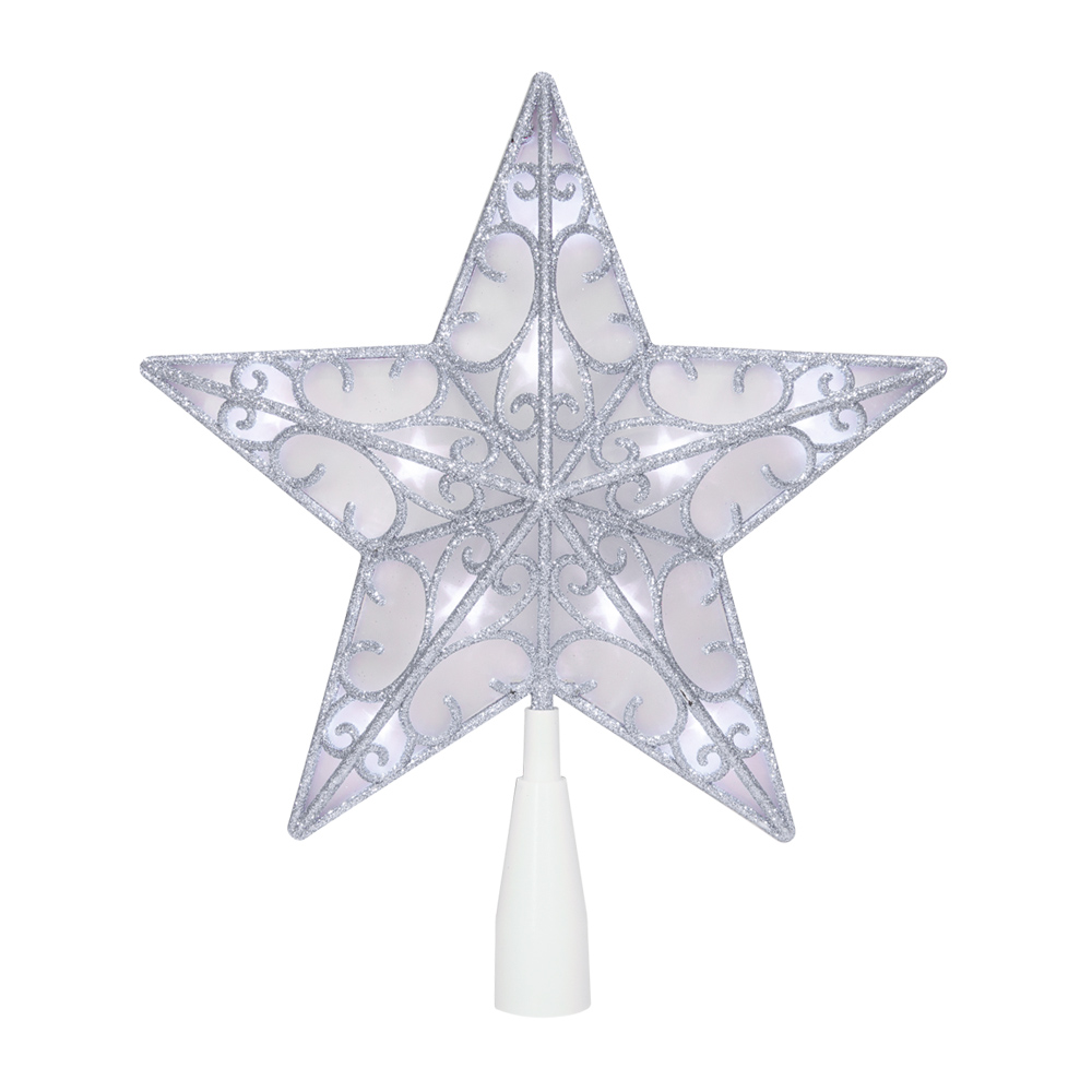 Estrella Plateada Punta Arbol Navideño Luz Led Blanca 23cm