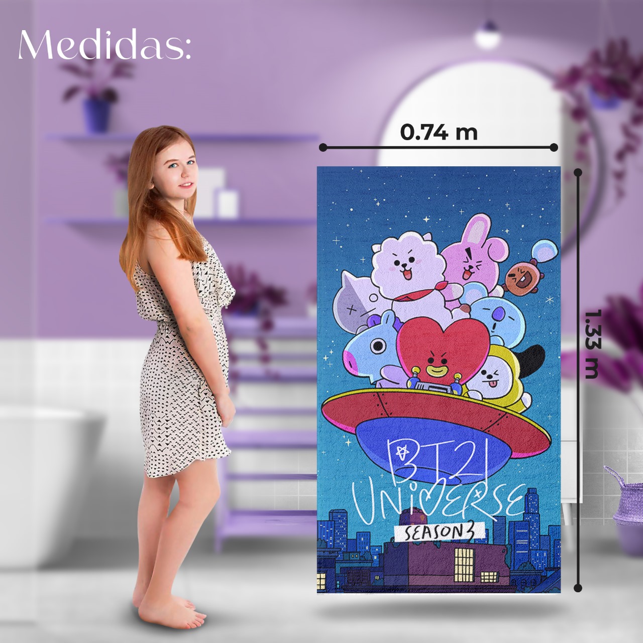 Set 3 Toallas De Baño Bts Army Kpop Microfibra Poliester Diseño.