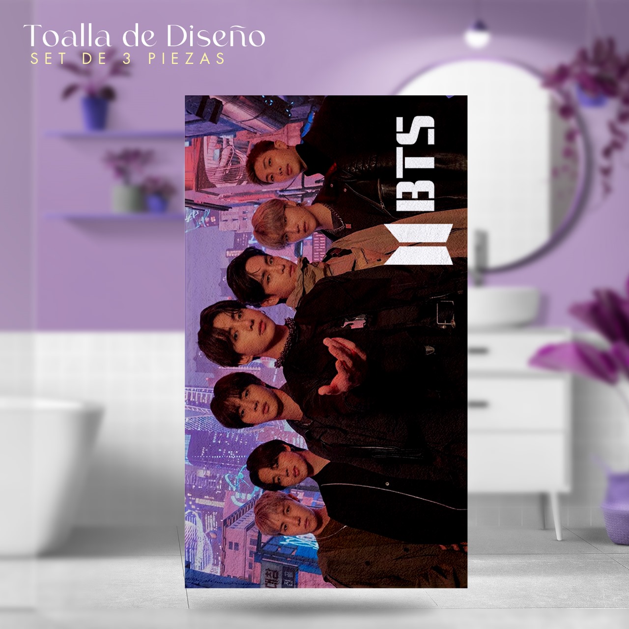 Set 3 Toallas De Baño Bts Army Kpop Microfibra Poliester Diseño.