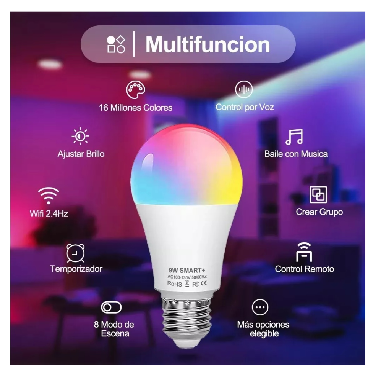 Foco Inteligente Wifi Con Siri Alexa Google Home 10w 1000lm