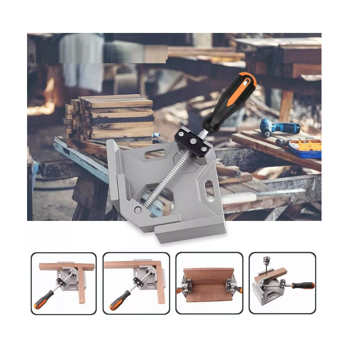 Kit 2 Prensa Esquinera Para Madera Y Metal Apertura 90 Grados,5pcs