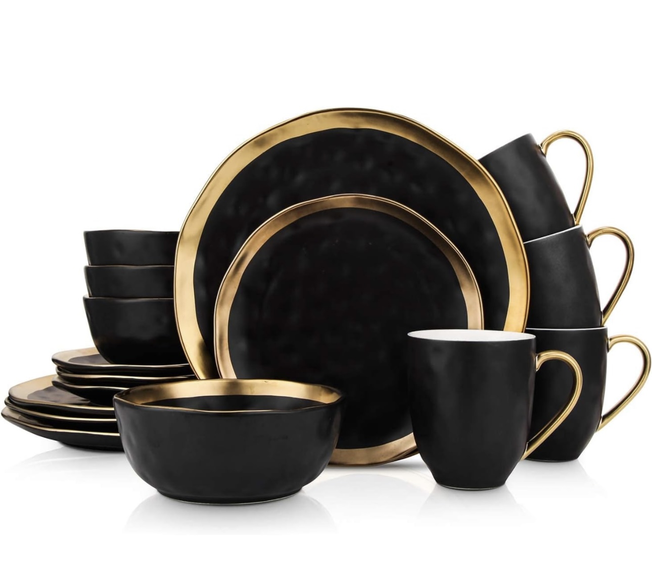 Vajilla Elegante De Porcelana Negra Con Dorado 16 Pz