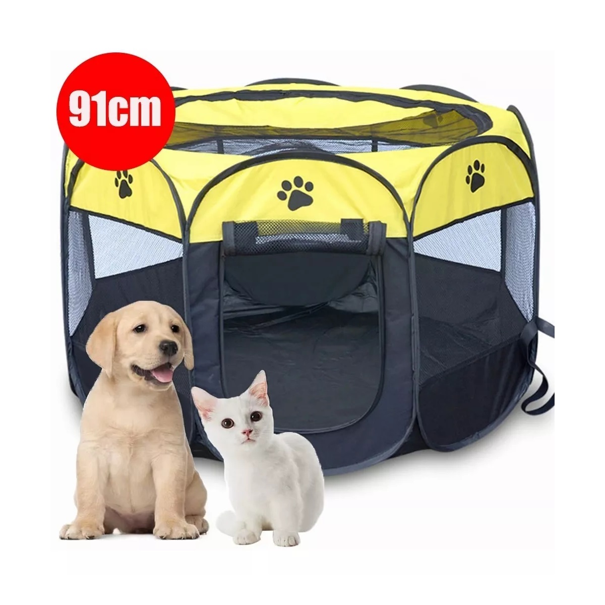 Casa Corral Mascotas 91cm Plegable Portátil Multifuncional Amarillo