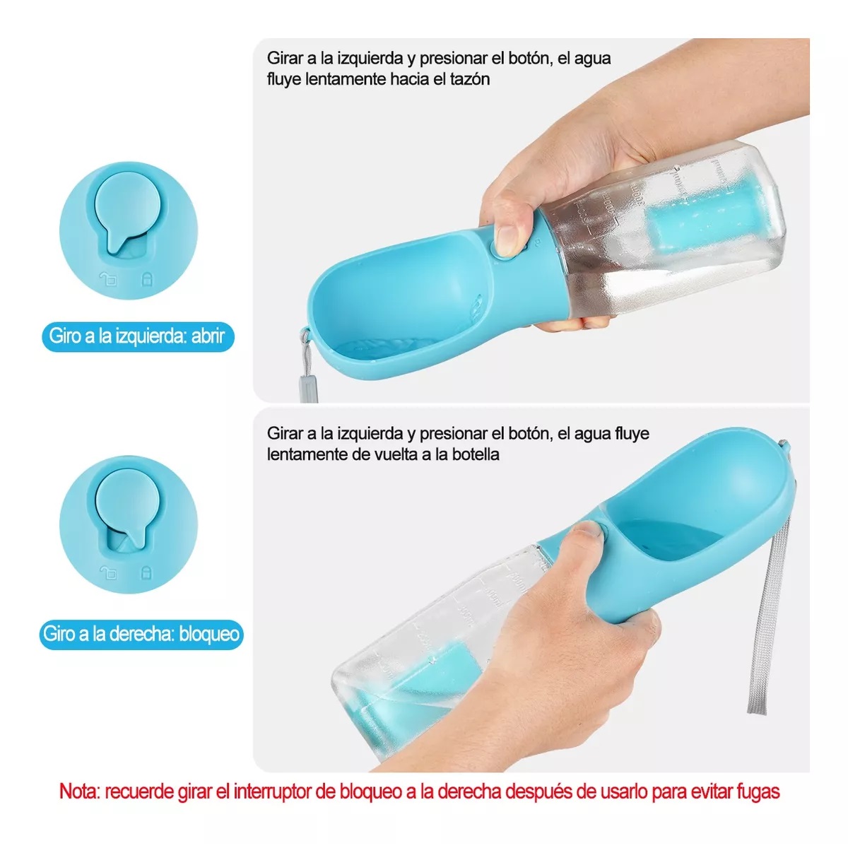 Botella De Agua Portátil Para Perros De 600 Ml, 3 En 1