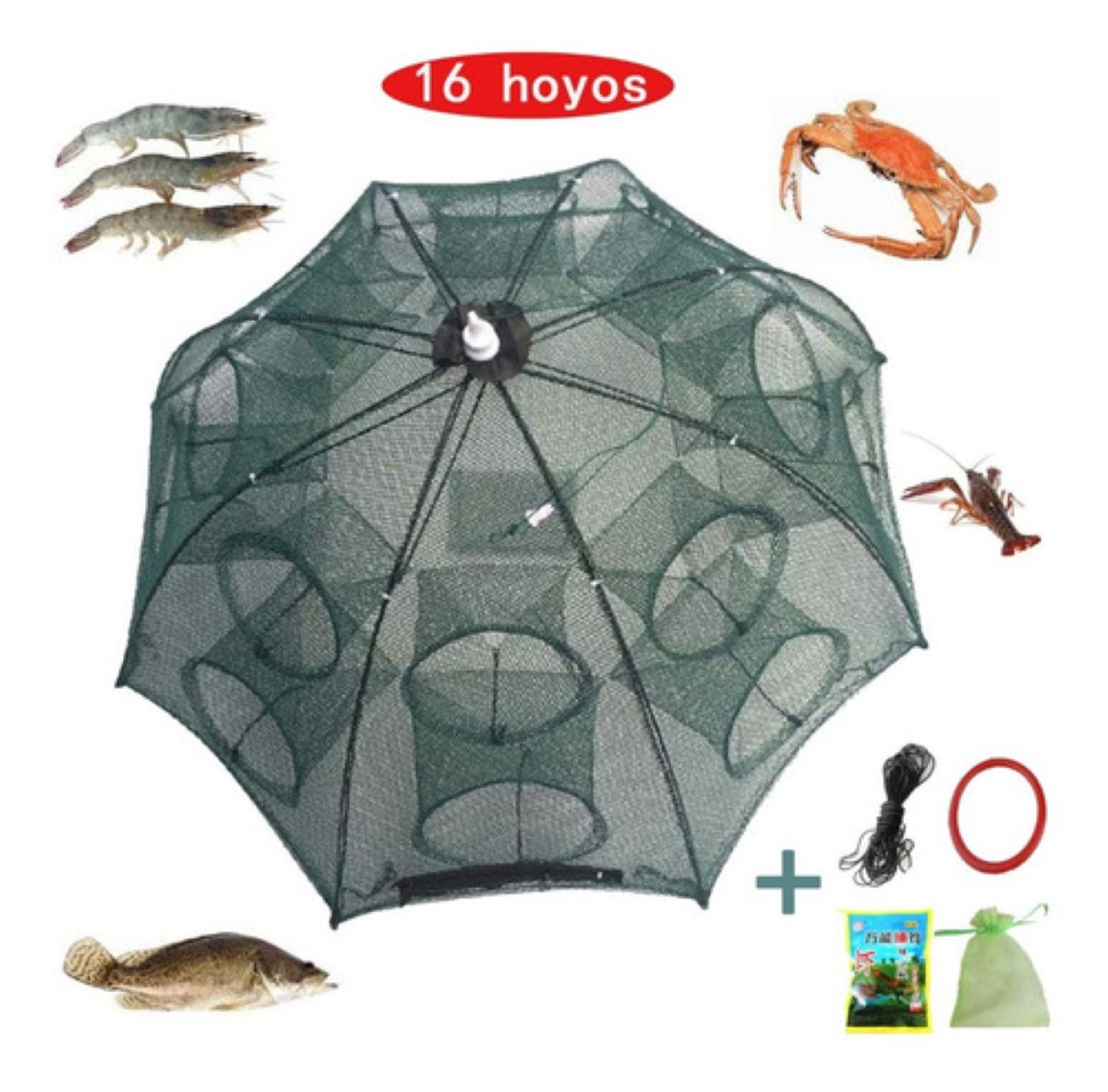 Trampa Plegable Red Pesca Cangrejos Peces Jaibas 16 Agujeros