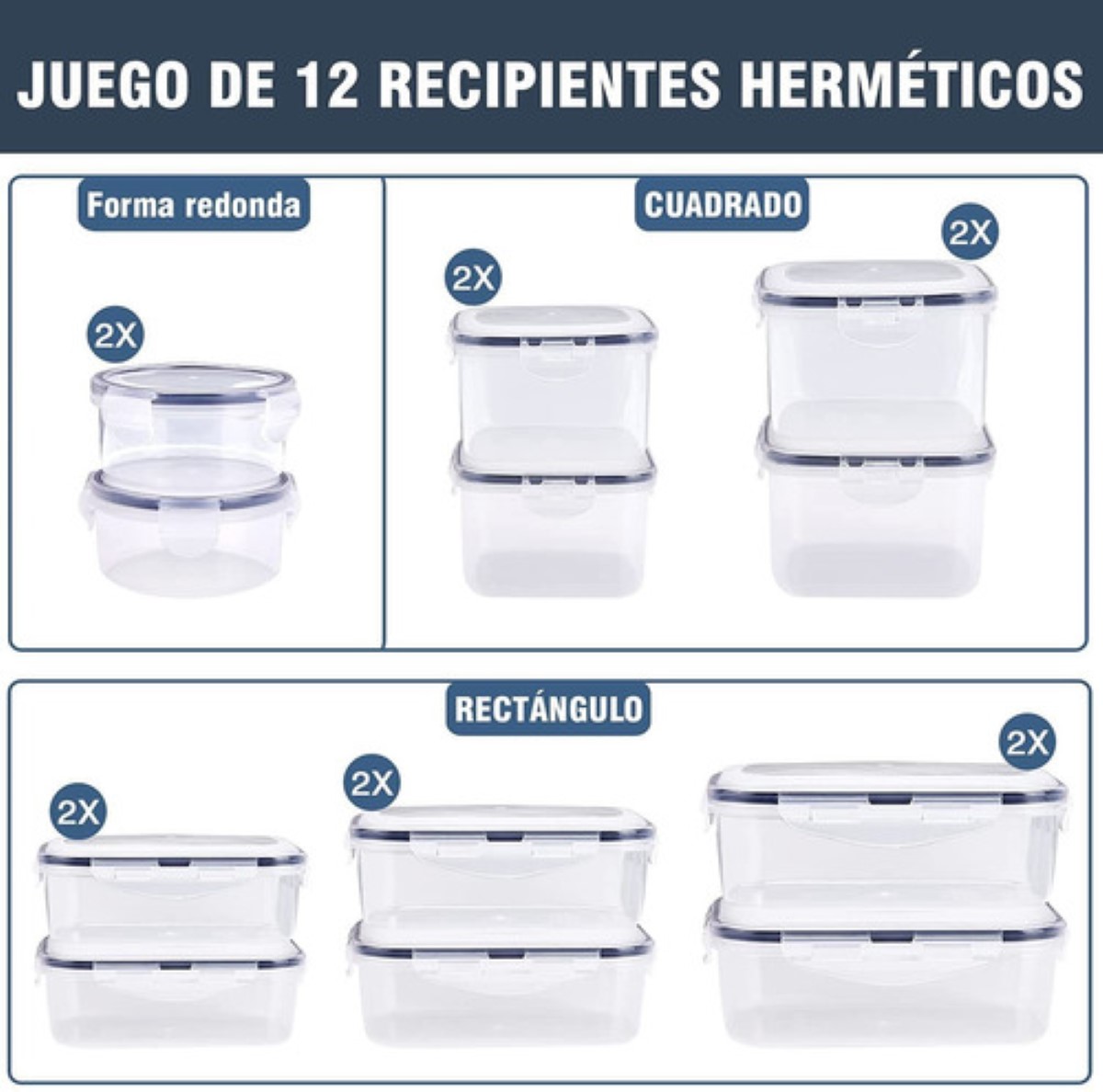 Contenedores Herméticos Para Almacenar Alimentos 12 Uds. 