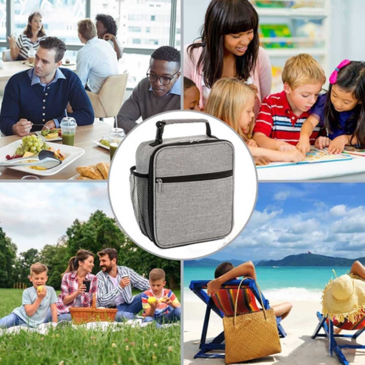 Lonchera Térmica Portátil Hombre Bolsa Del Almuerzo Gris