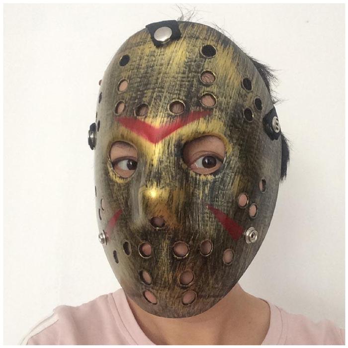 Halloween Disfraz de Miedo MXJGD-002-3 2 pzas, 25x18x5 cm Plástico PVC Dorado Máscara Jason Voorhees, JasonGold