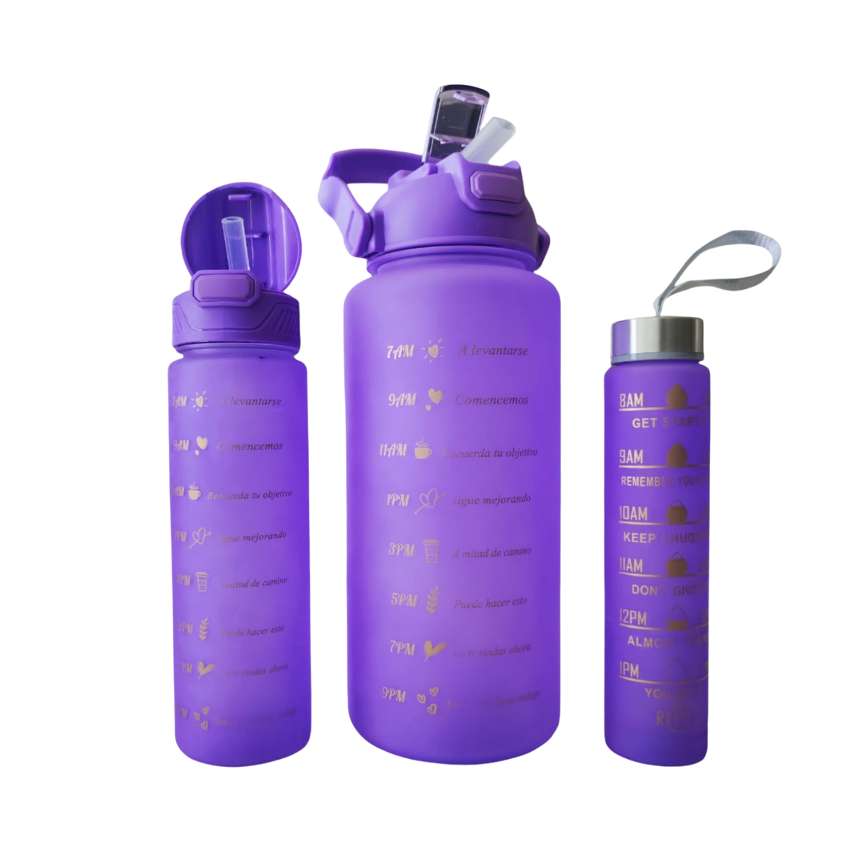 Vaso motivacional trio 3 en 1con stickers morado cambia de color