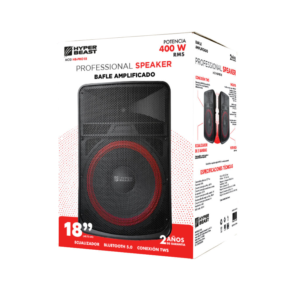 Bocina Bafle Hyper Beast 18" amplificado 400 RMS 102dB Bluetooth