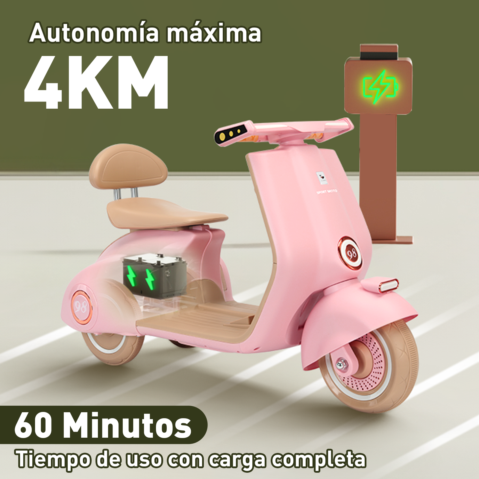 Mini Moto Eléctrica Vintage Infantil Honey Whale BDQ-916 Rosa