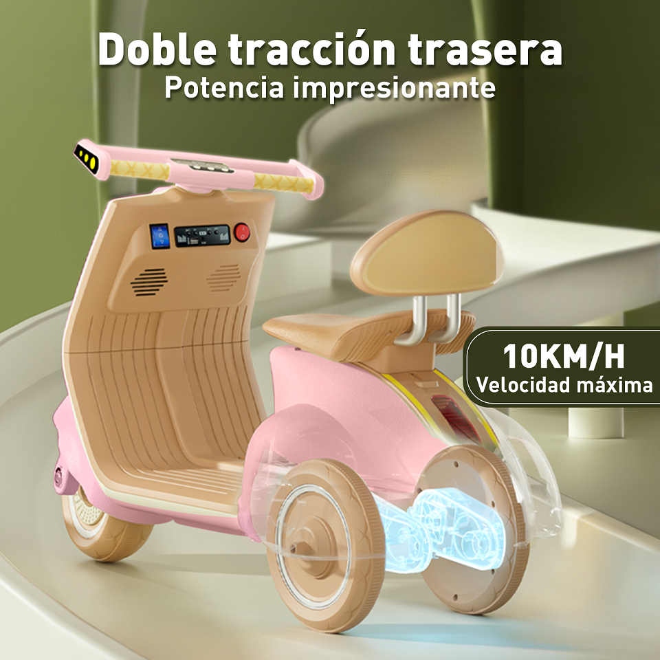 Mini Moto Eléctrica Vintage Infantil Honey Whale BDQ-916 Rosa