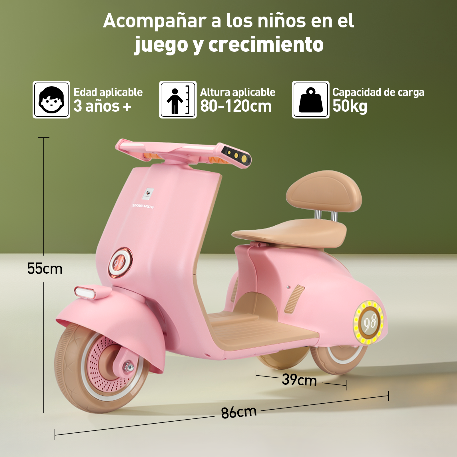 Mini Moto Eléctrica Vintage Infantil Honey Whale BDQ-916 Rosa
