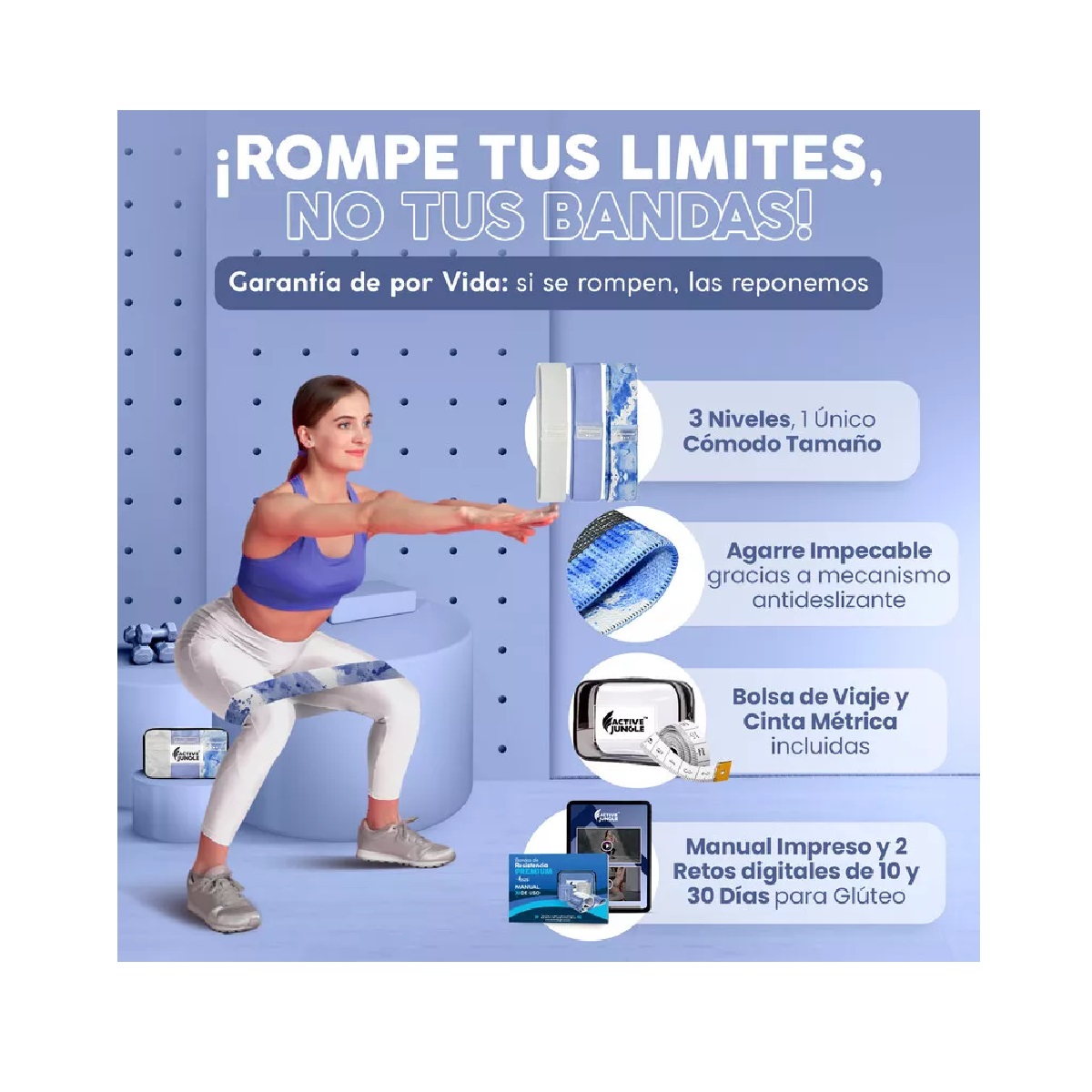 Bandas De Ejercicio Jungle Ligas De Resistencia 3pcs Azul Negro Sky Blue