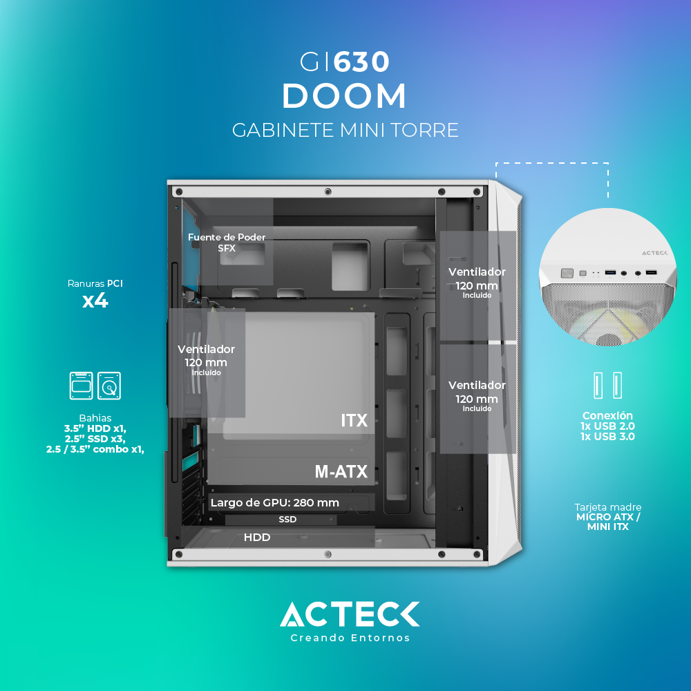 Gabinete Mini Torre Doom 500w GI630 Blanco