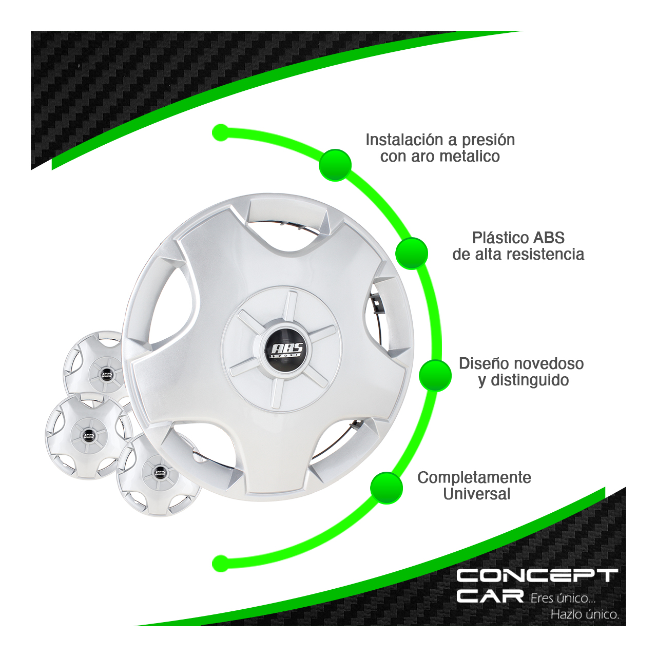 Juego 4 Tapones De Rin 13 Pulgadas Abs Chevy C3 5 Brazos