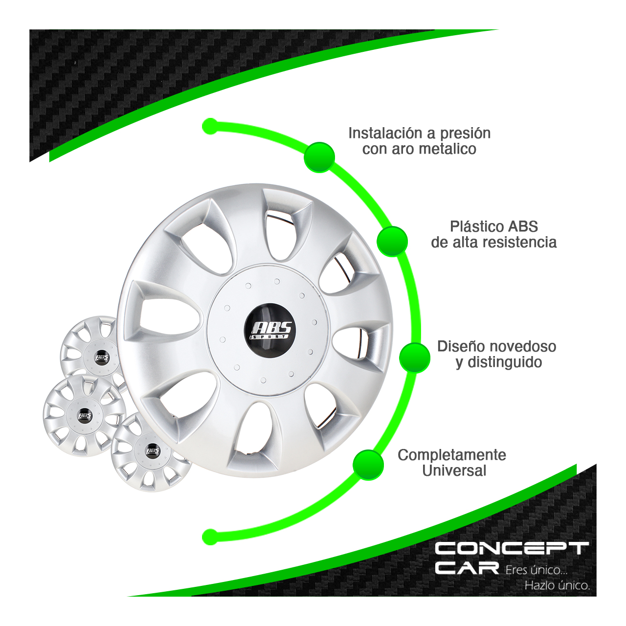 Juego 4 Tapones De Rin 13 Pulgadas Abs 8 Brazos Universal