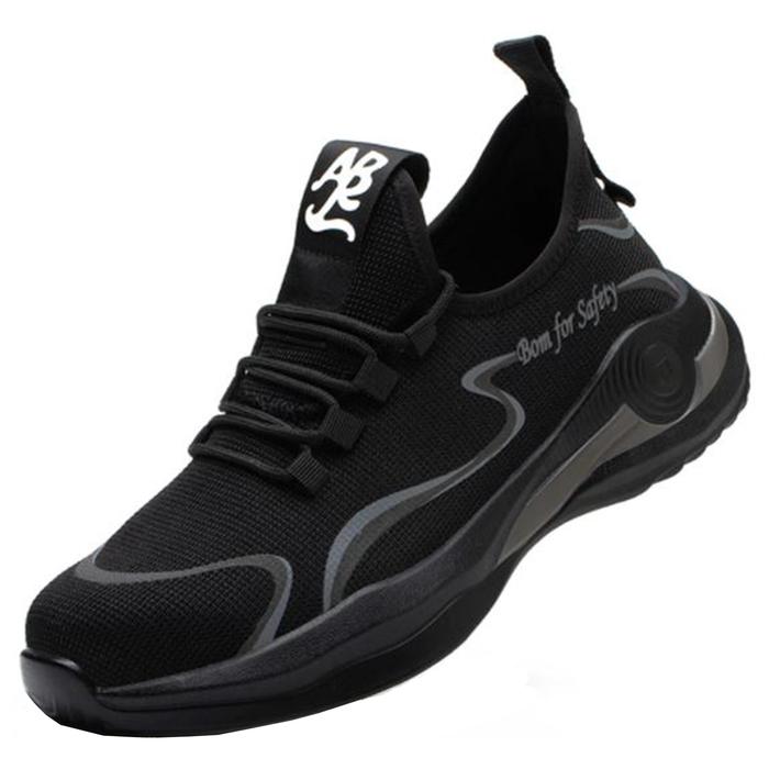 Zapatos de Seguridad Resistentes MXKHK-008 Talla 9US, 26.5MX, Negro/Gris, Plantilla Kevlar, Suela EVA, Punta de Acero, Agujetas, Ligero, Transpirable.