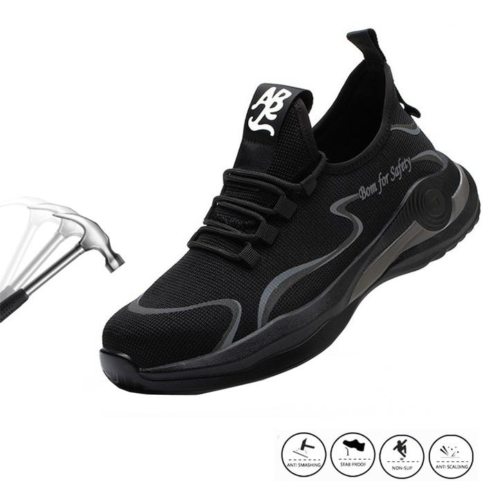 Zapatos de Seguridad Unisex MXKHK-010 Talla 11US, 27.5MX, Negro/Gris, Plantilla Kevlar, Suela EVA, Punta de Acero, Agujetas, Ligero, Transpirable.