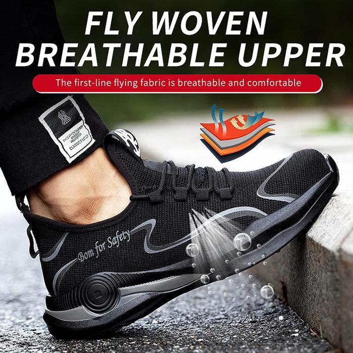 Zapatos de Seguridad Unisex MXKHK-010 Talla 11US, 27.5MX, Negro/Gris, Plantilla Kevlar, Suela EVA, Punta de Acero, Agujetas, Ligero, Transpirable.