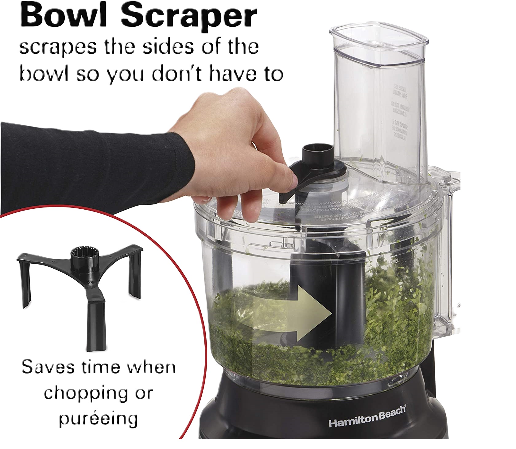 Procesador de Alimentos con Raspador de Tazón,Hamilton Beach 70730 10 tazas,, Acabado acero inoxidable, negro