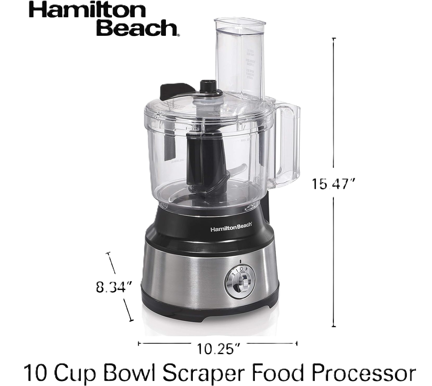 Procesador de Alimentos con Raspador de Tazón,Hamilton Beach 70730 10 tazas,, Acabado acero inoxidable, negro
