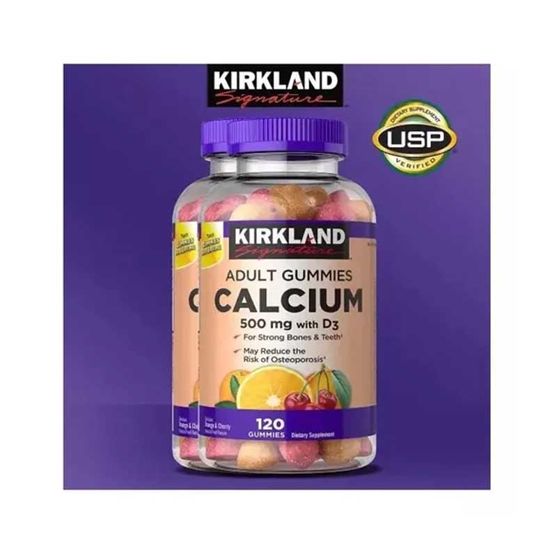Calcio 500mg + Vitamina D3 25mcg Kirkland Signature 120 Gomitas de Sabores. 