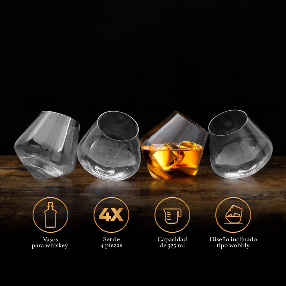 Vasos de Vidrio para Whisky (4 Pz) con Decantador de Cristal (860 ml)  Redlemon
