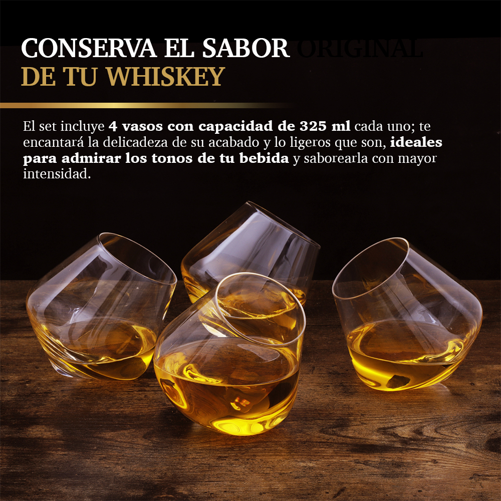 Vasos de Vidrio para Whisky (4 Pz) con Decantador de Cristal (860 ml)  Redlemon