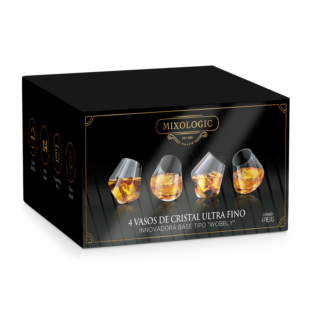 Vasos de Vidrio whiskey town Whisky (4 Pz) con Decantador de Cristal