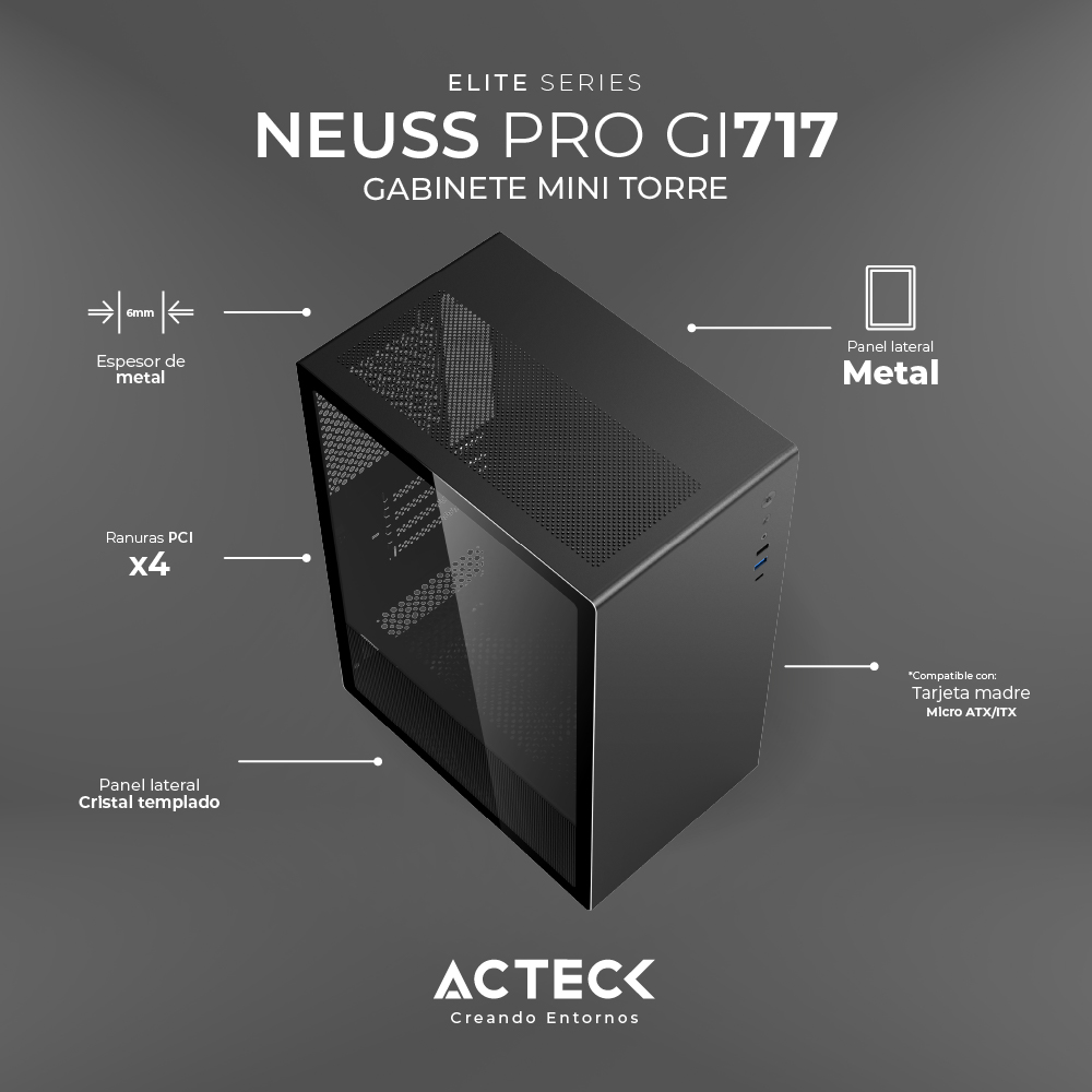 Gabinete Micro Torre Max Mb Atx Neuss Pro  Acteck Gi717 Negro