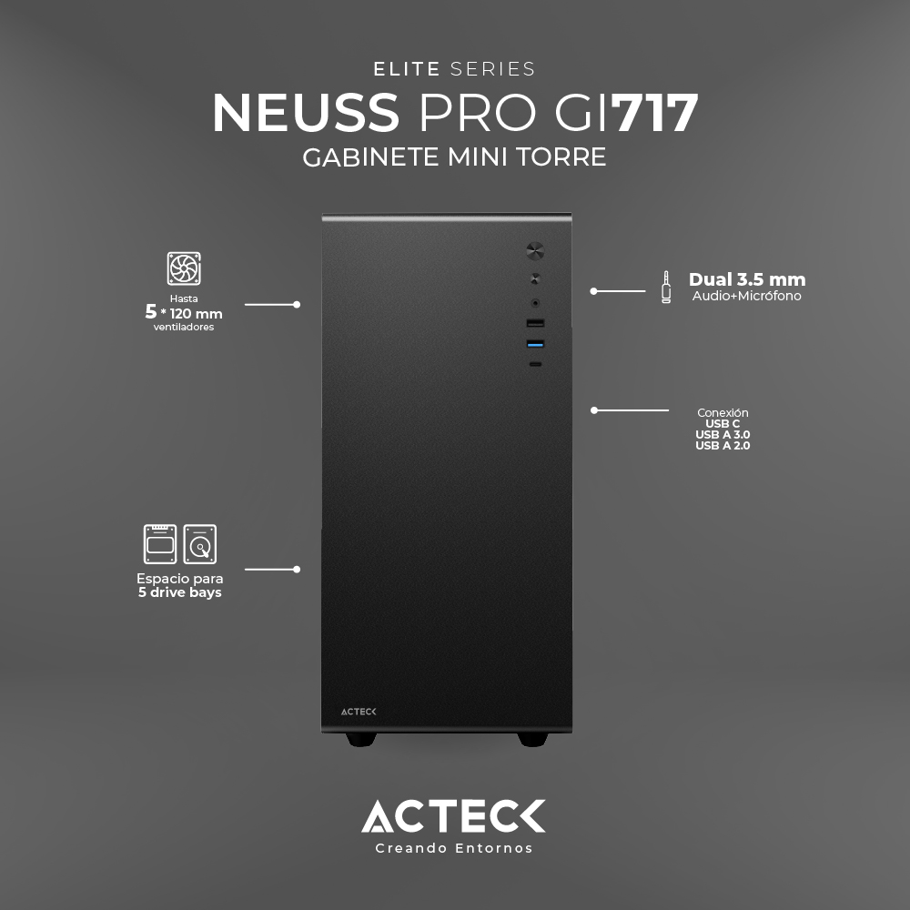 Gabinete Micro Torre Max Mb Atx Neuss Pro  Acteck Gi717 Negro