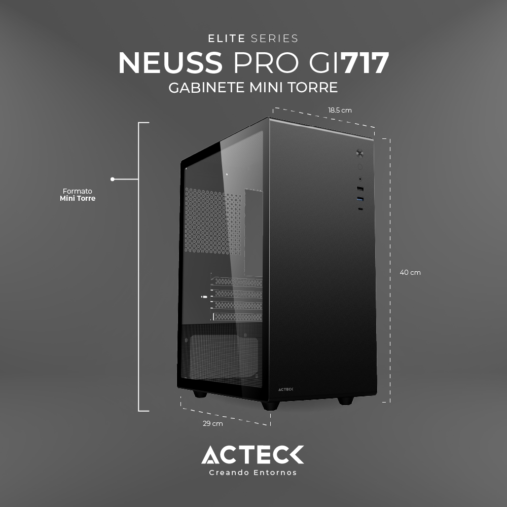 Gabinete Micro Torre Max Mb Atx Neuss Pro  Acteck Gi717 Negro