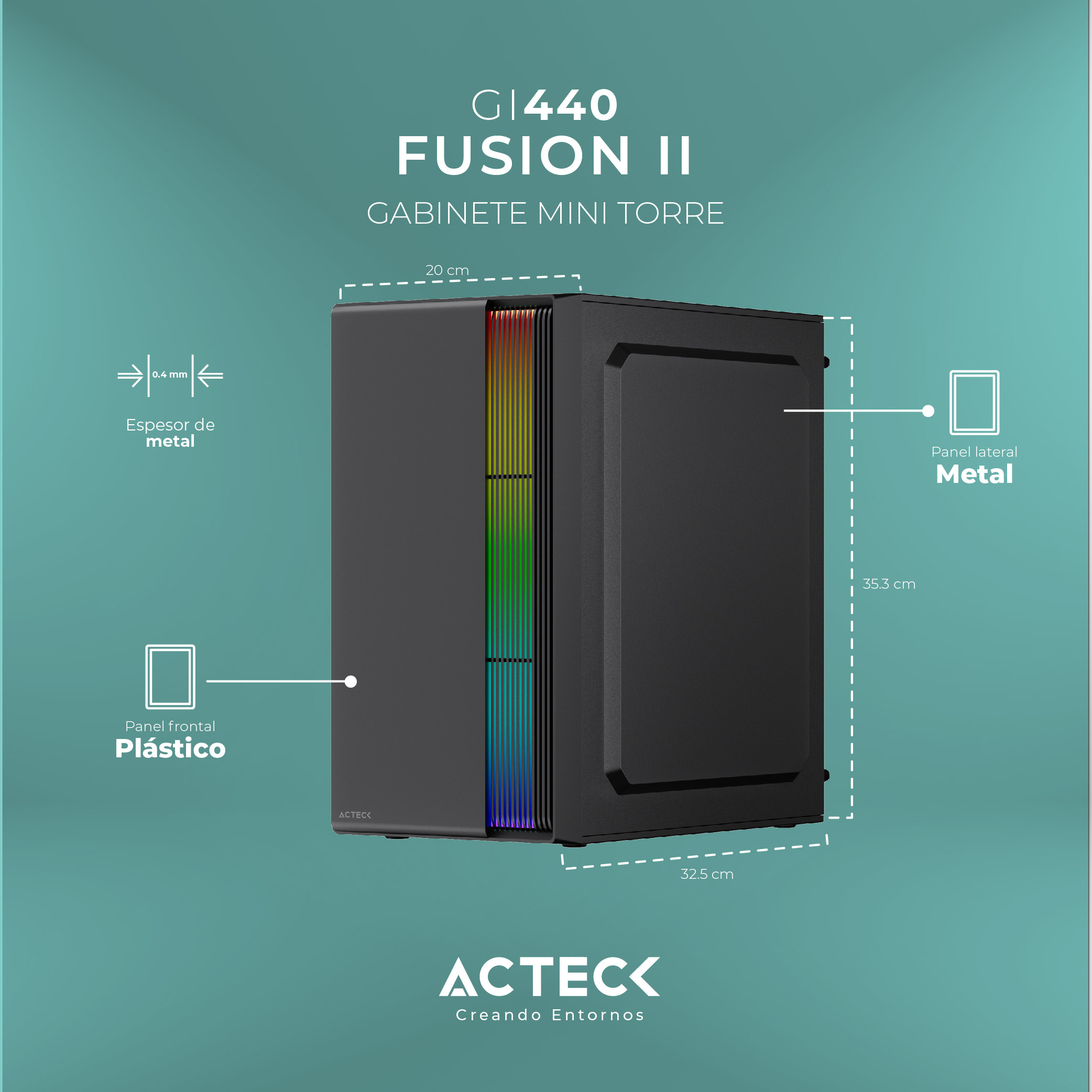 Gabinete Mini Torre Micro Atx 500w USB 3.0 RGB Fusion LI GI440 Acteck Negro