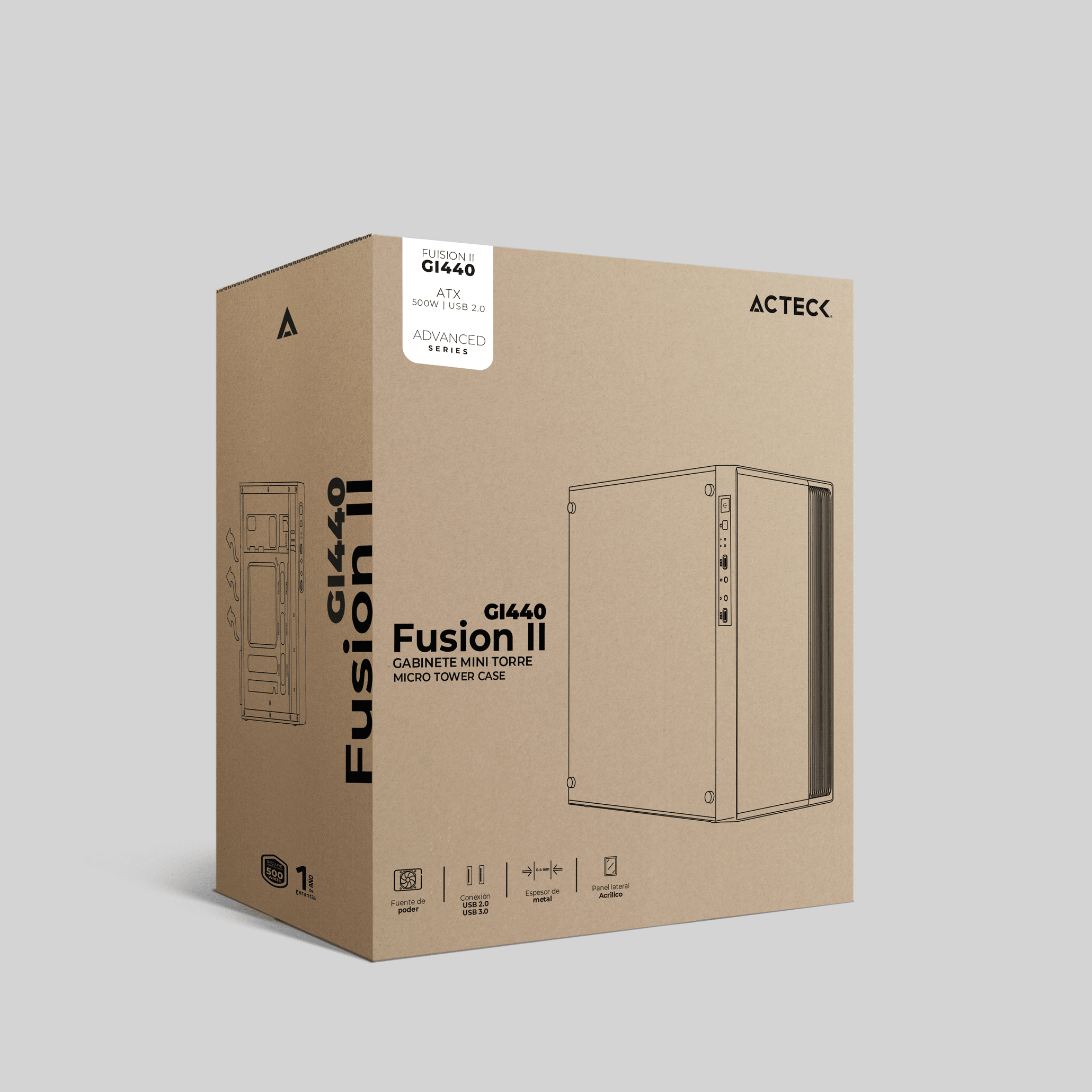 Gabinete Mini Torre Micro Atx 500w USB 3.0 RGB Fusion LI GI440 Acteck Negro