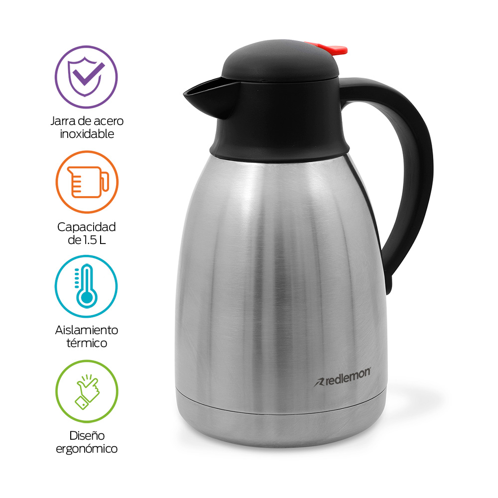 Jarra Térmica para Café y Té de Acero Inoxidable 1.5L Redlemon