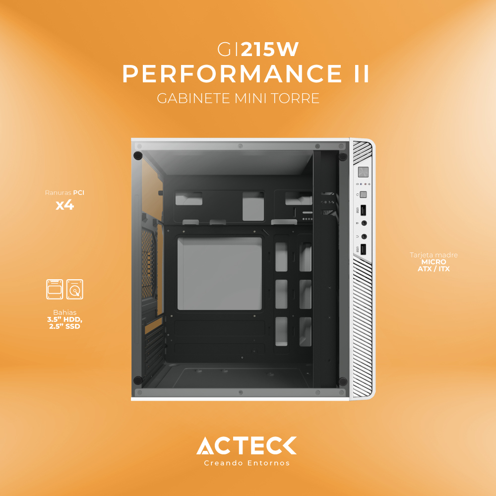 Gabinete Performance Ii Gi215w M-atx, Fuente Atx 500w Acteck Negro