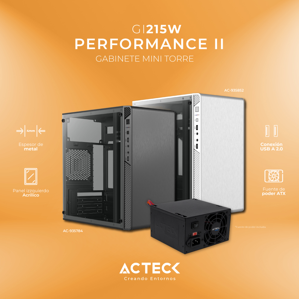 Gabinete Performance Ii Gi215w M-atx, Fuente Atx 500w Acteck Blanco