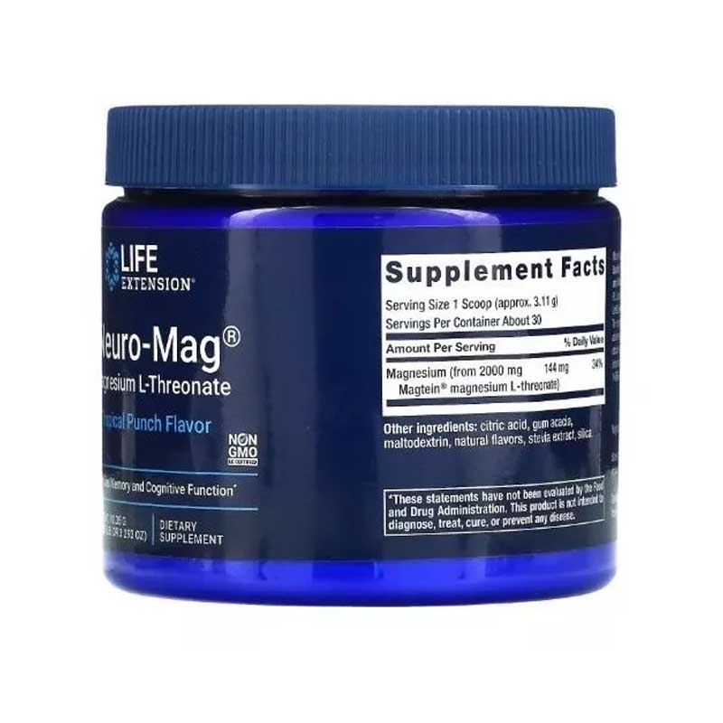 Neuro-Mag Magnesio L Treonato 2000mg Life Extension Polvo Sabor Tropical Punch Flavor