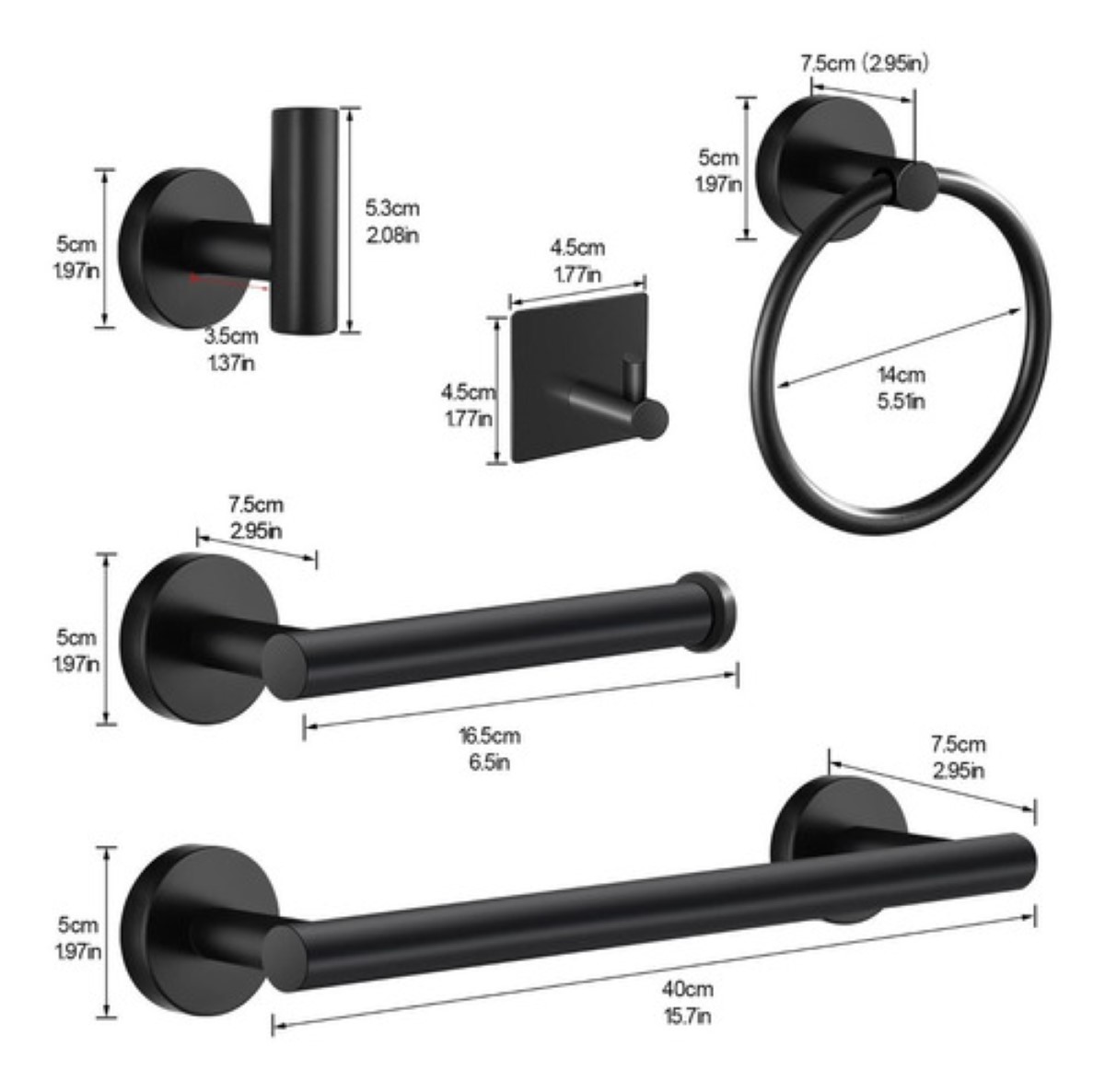 Juego Sets De Accesorios Para Baño Acero Inoxidable 10 Pz Negro
