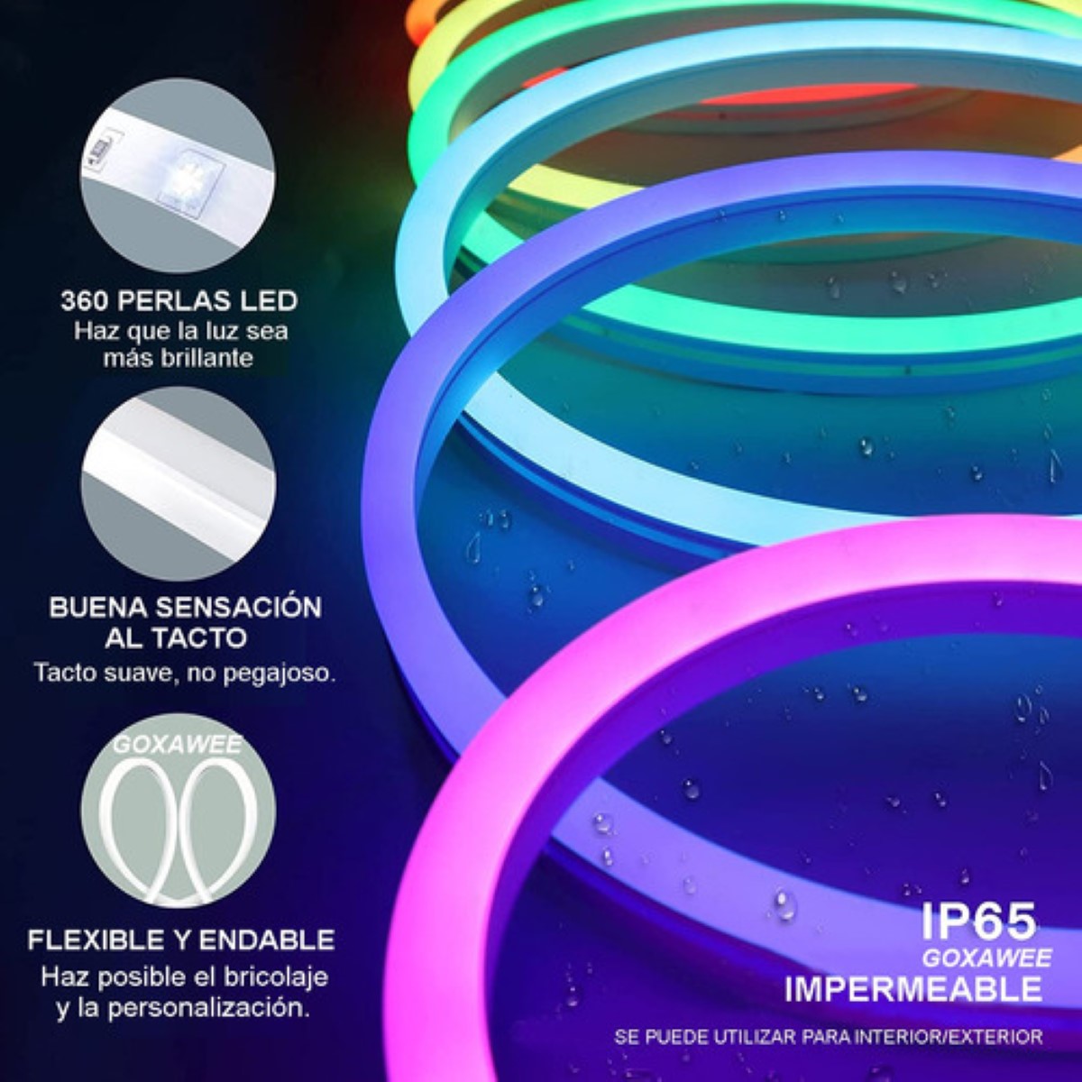 Tira De Luz Led Rgb De Neón Ip65 Flexible Bluetooth De 5m