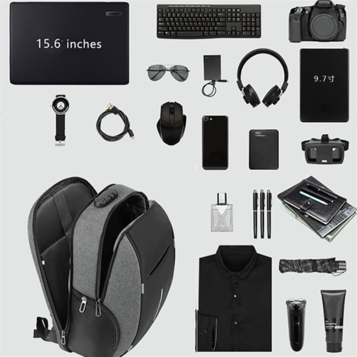 Mochila Impermeable Antirrobo Negra Gris