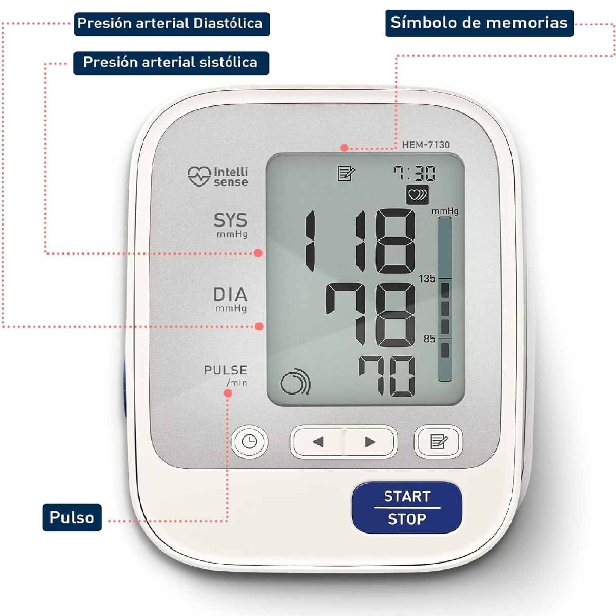 Monitor de presión arterial digital de brazo automático HEM-7130 blanco