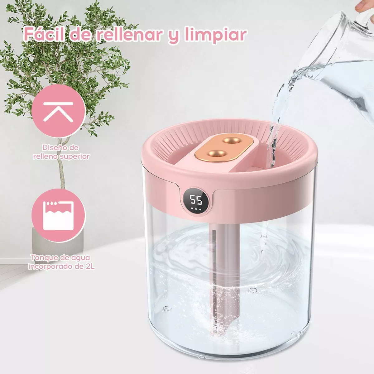 Difusor Humidificador Aromaterapia Ultrasónico 2l Con Luz Rosa