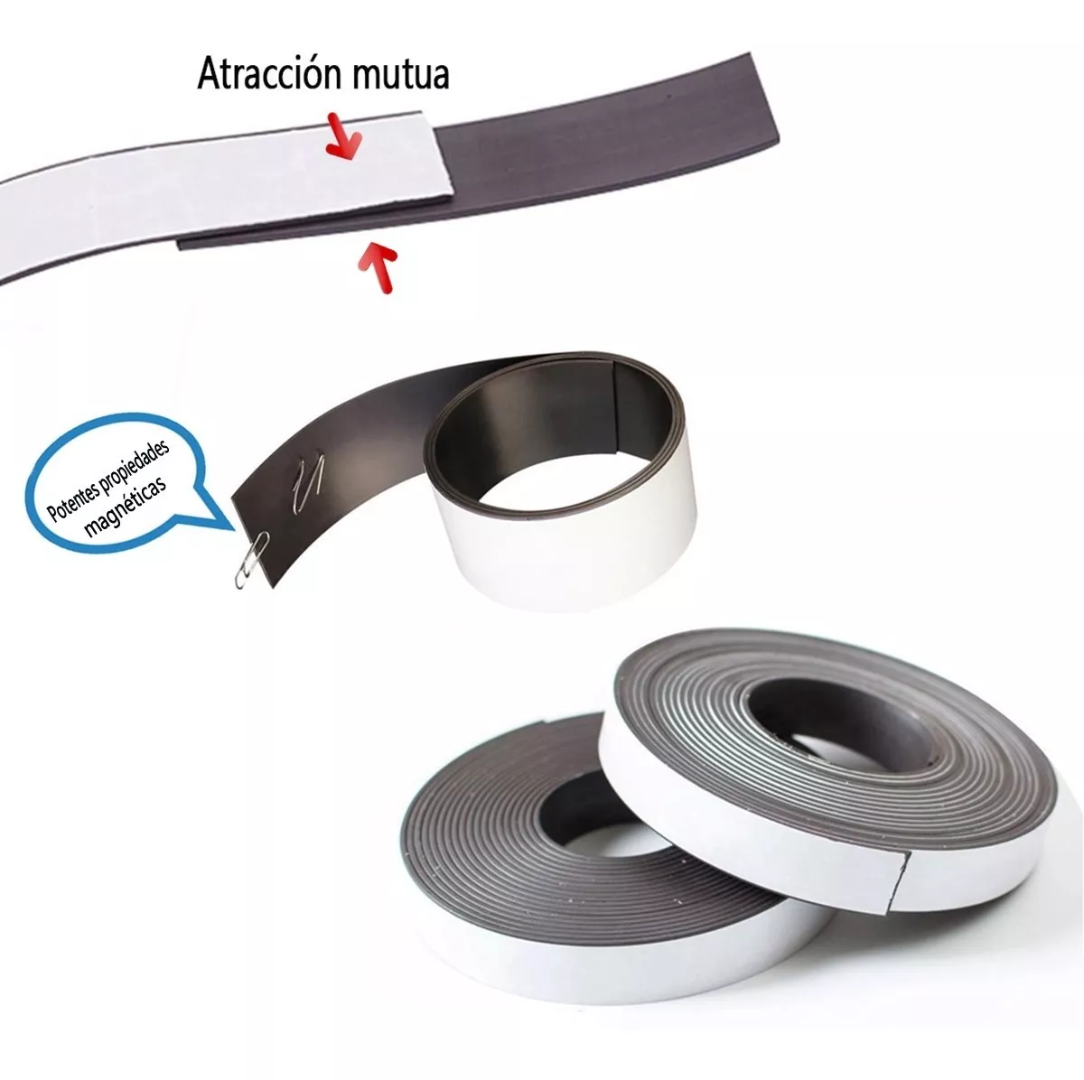 Iman adhesivo flexible Tira magnetica con adhesivo para paredes tableros de  13mm x 3m