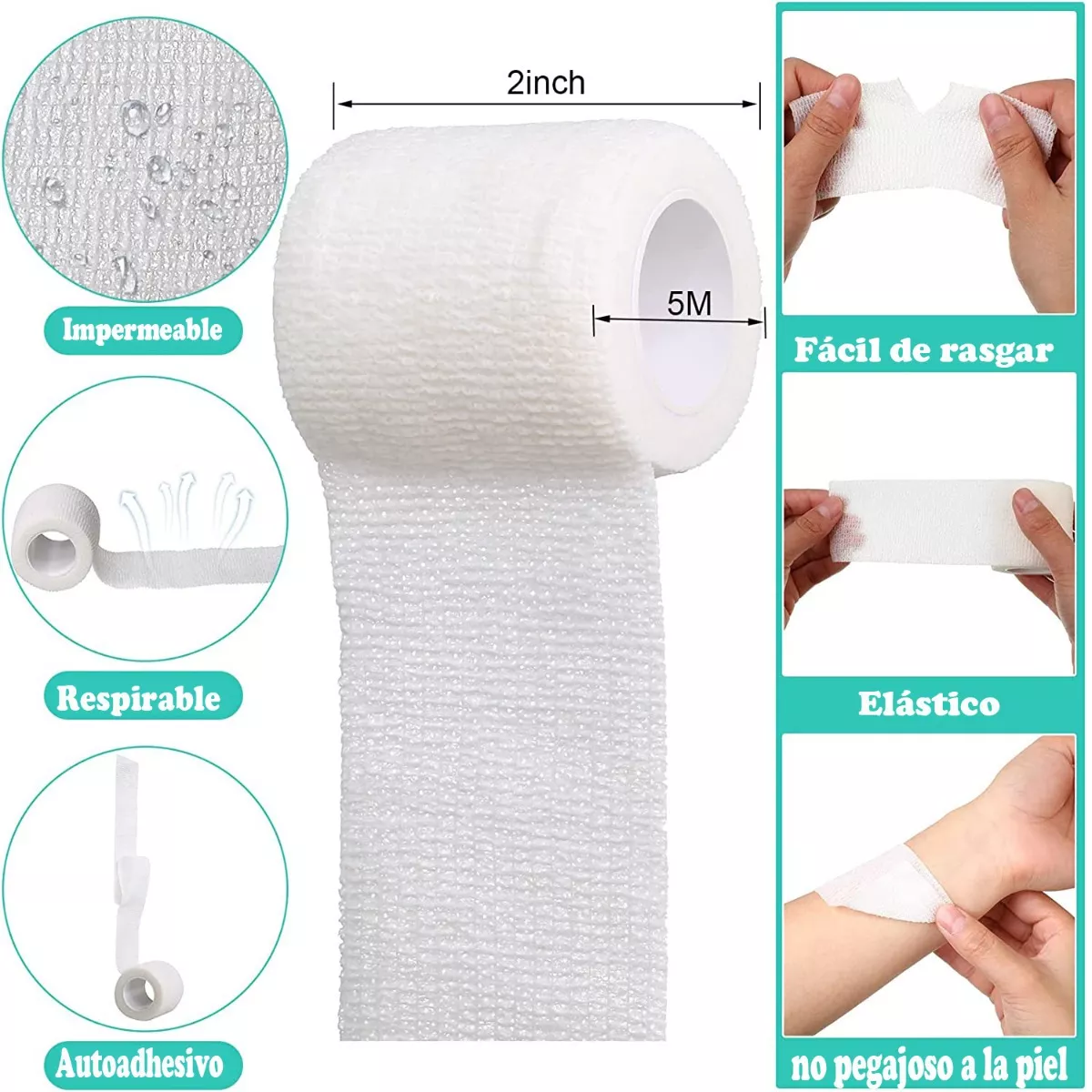 Set Venda Elástica Autoadherible De 5 Cm X 4.5 M, 24 Piezas Blanco