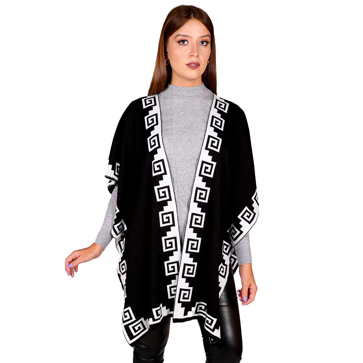 Capa Poncho Tejido De Punto Para Mujer *13 - Negro