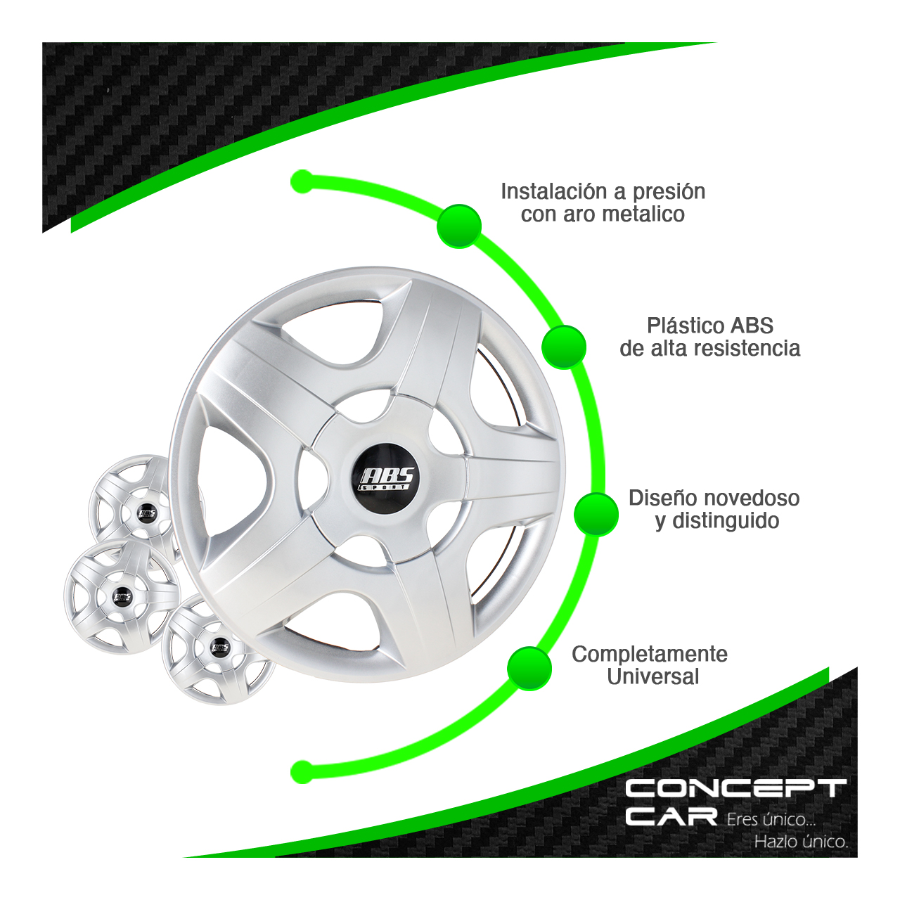 Juego 4 Tapones De Rin 14 Pulgadas Abs Platina 5 Brazos