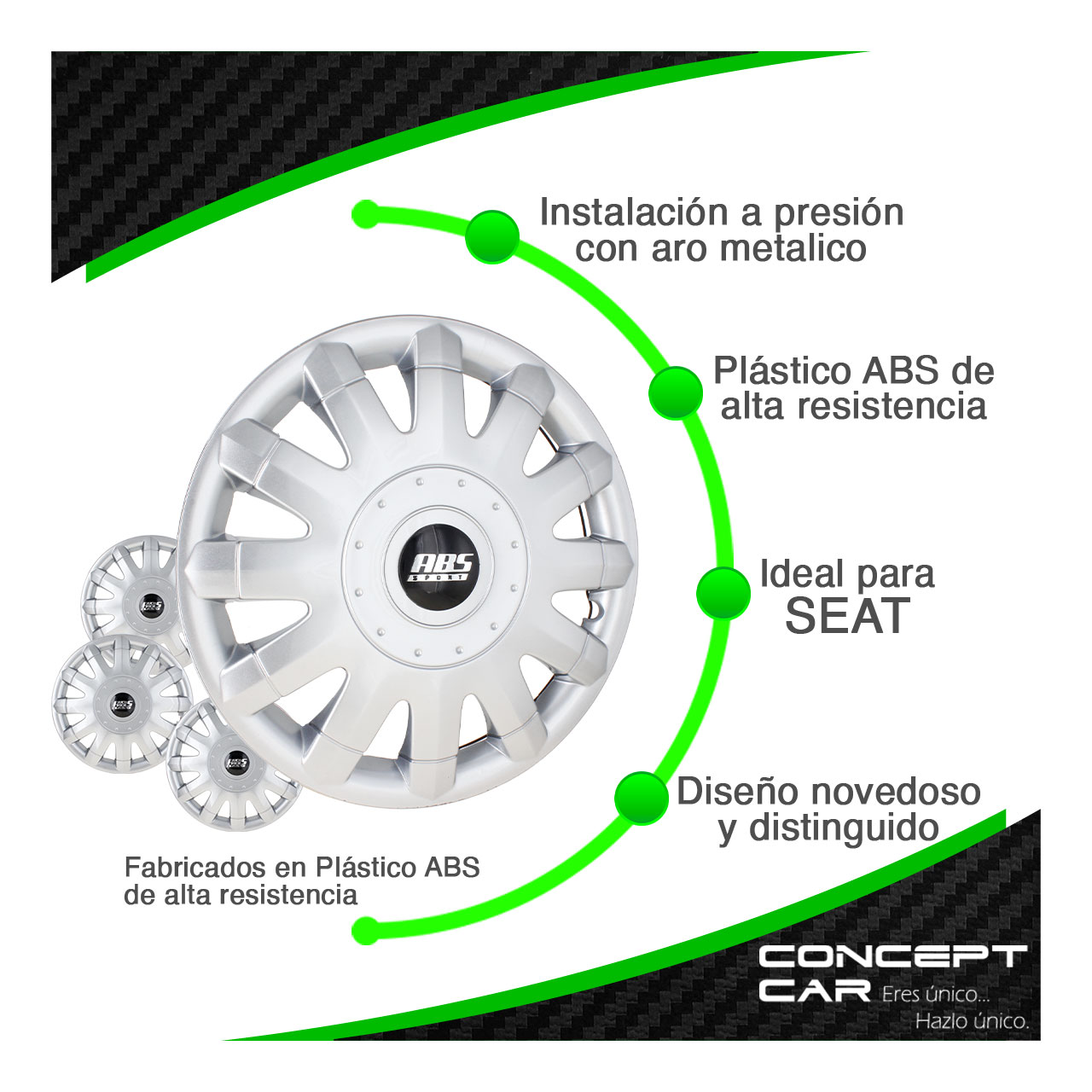 Juego 4 Tapones De Rin 14 Pulgadas Abs Tipo Seat 12 Brazos