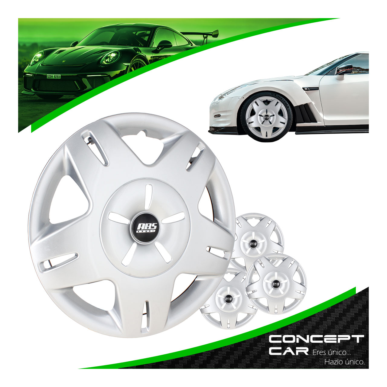 Juego 4 Tapones De Rin 14 Pulgadas Abs Tipo Platina Gris